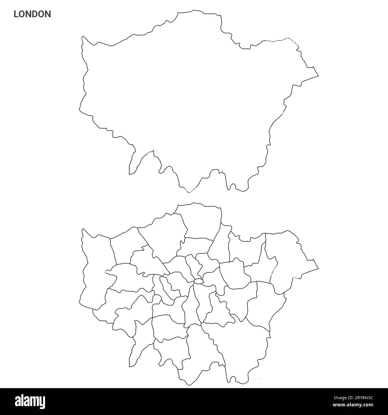 Greater London Administrative Map Set – unbeschriftete Bezirke oder Bezirke Stockfoto