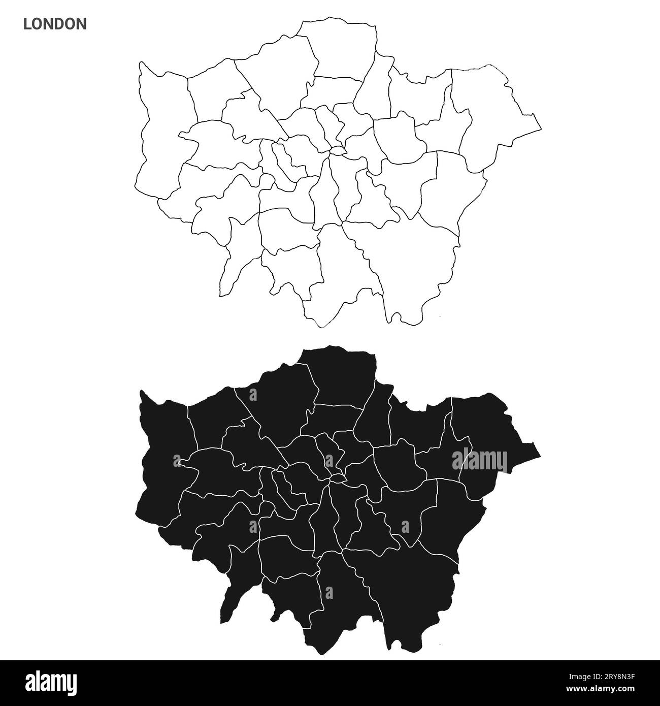 Greater London Administrative Map Set – unbeschriftete Bezirke oder Bezirke Stockfoto