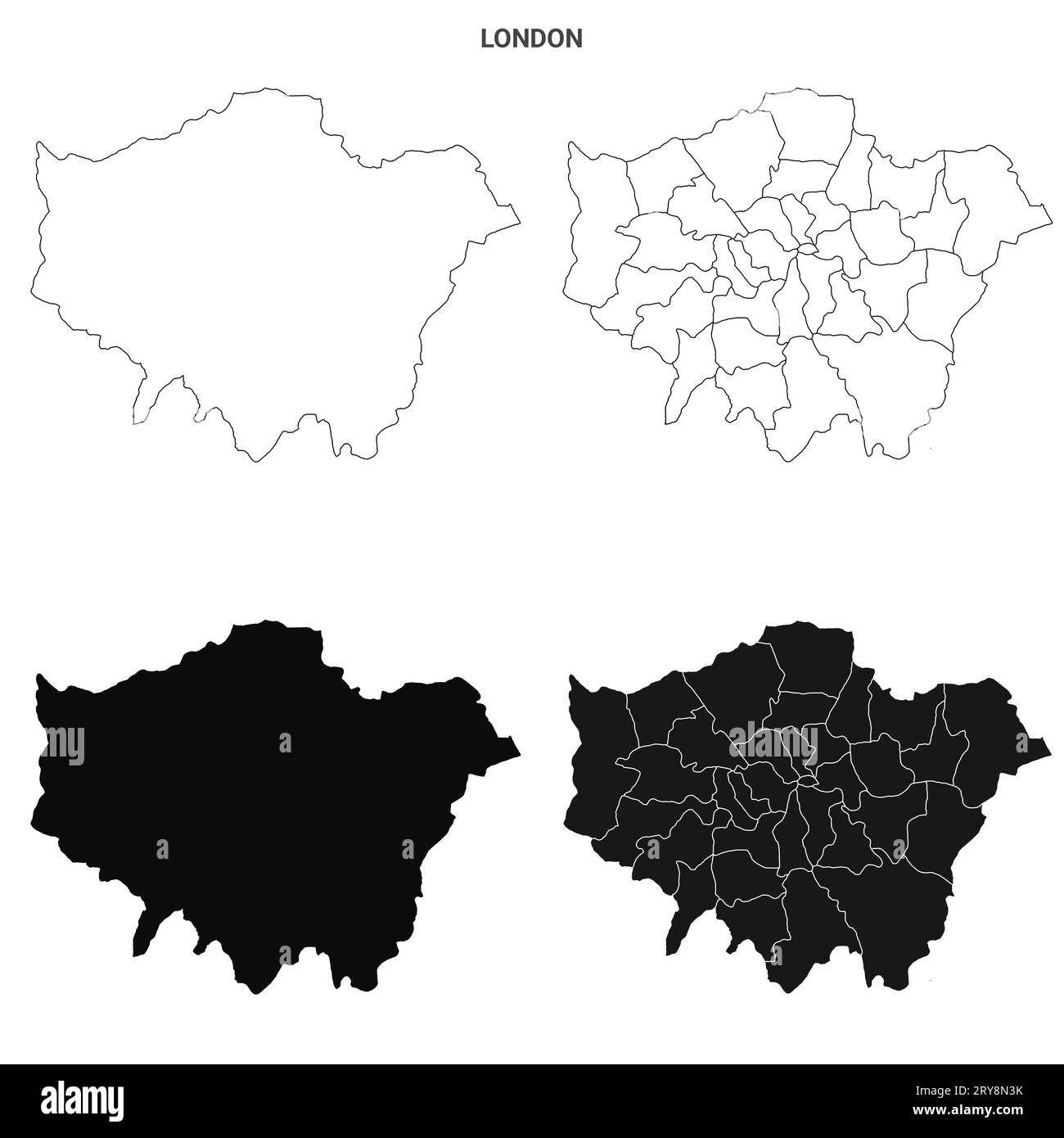 Greater London Administrative Map Set – unbeschriftete Bezirke oder Bezirke Stockfoto