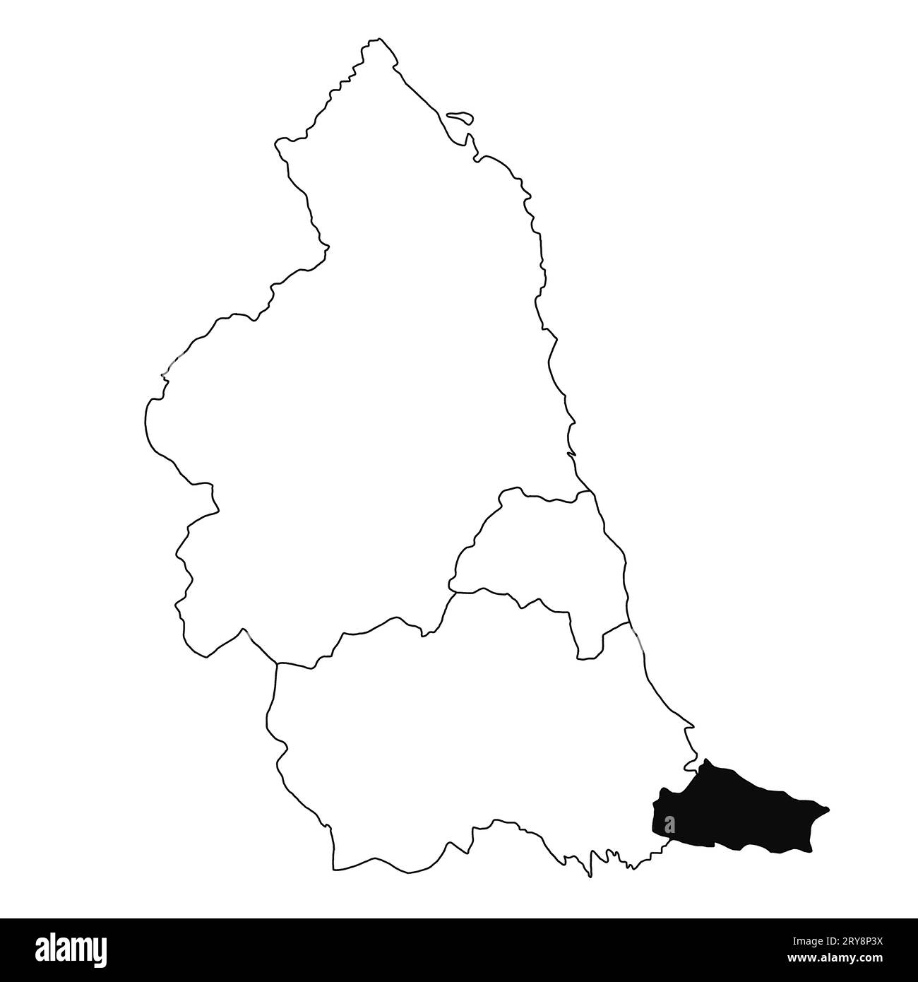 Karte von North Yorkshire in der Provinz Nordostengland auf weißem Hintergrund. Single County Karte mit schwarzer Farbmarkierung auf nordöstlichen Englands Adminis Stockfoto