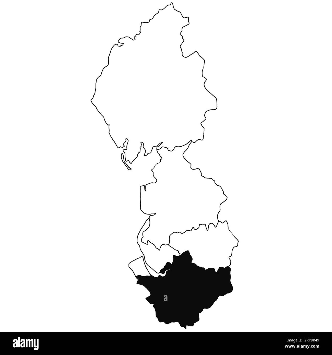 Karte von Cheshire in der Provinz Nordwestengland auf weißem Hintergrund. Single County Karte mit schwarzer Farbmarkierung auf der nordwestenglischen Verwaltungsbehörde Stockfoto