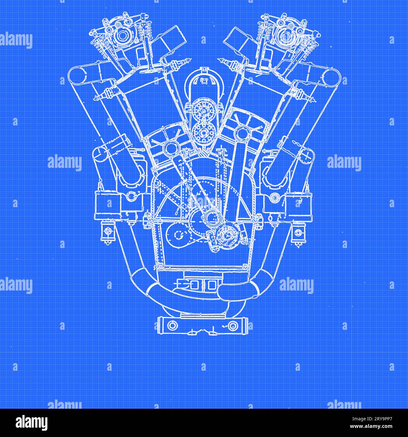 Zwölfzylindermotor, Abbildung Stockfoto