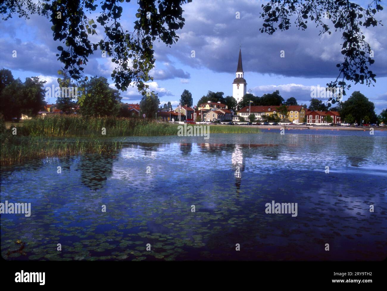 Malerischer Blick auf Mariefred, Schweden, die zur schönsten Stadt Schwedens gewählt wurde. Stockfoto