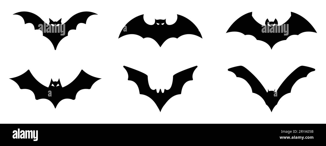 Set mit Halloween Fledermaus Silhouetten. Fledermäuse-Symbole setzen Vektorillustration. Halloween-Designelemente. Vektordesign Stock Vektor