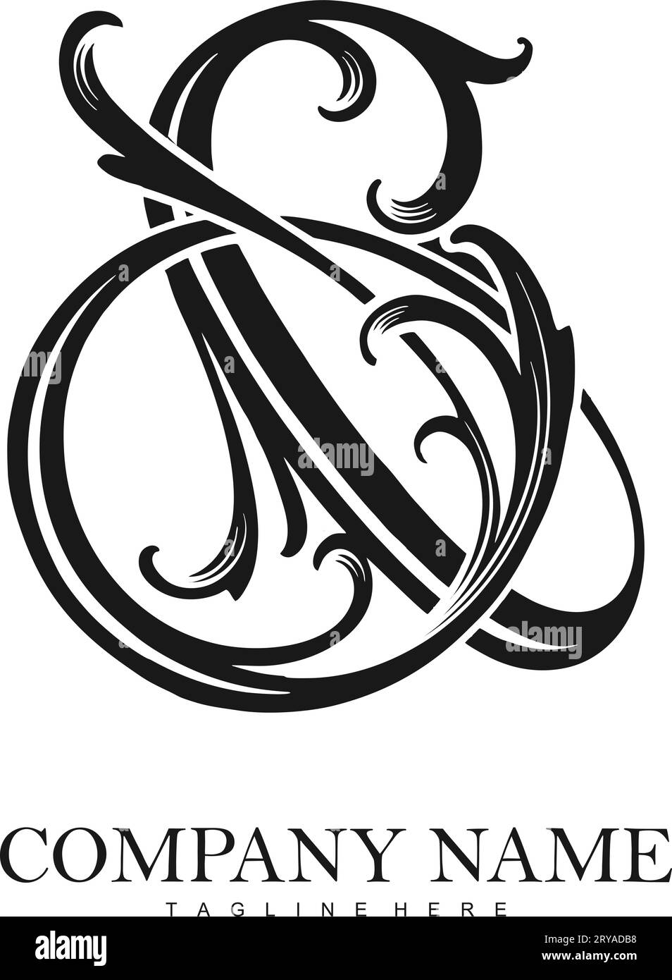 Zeitlose Eleganz florierendes Ampersand-Logo monochrome Vektorillustrationen für Ihr Arbeitslogo, Merchandise-T-Shirt, Aufkleber und Etikettendesigns, Poster, Stock Vektor