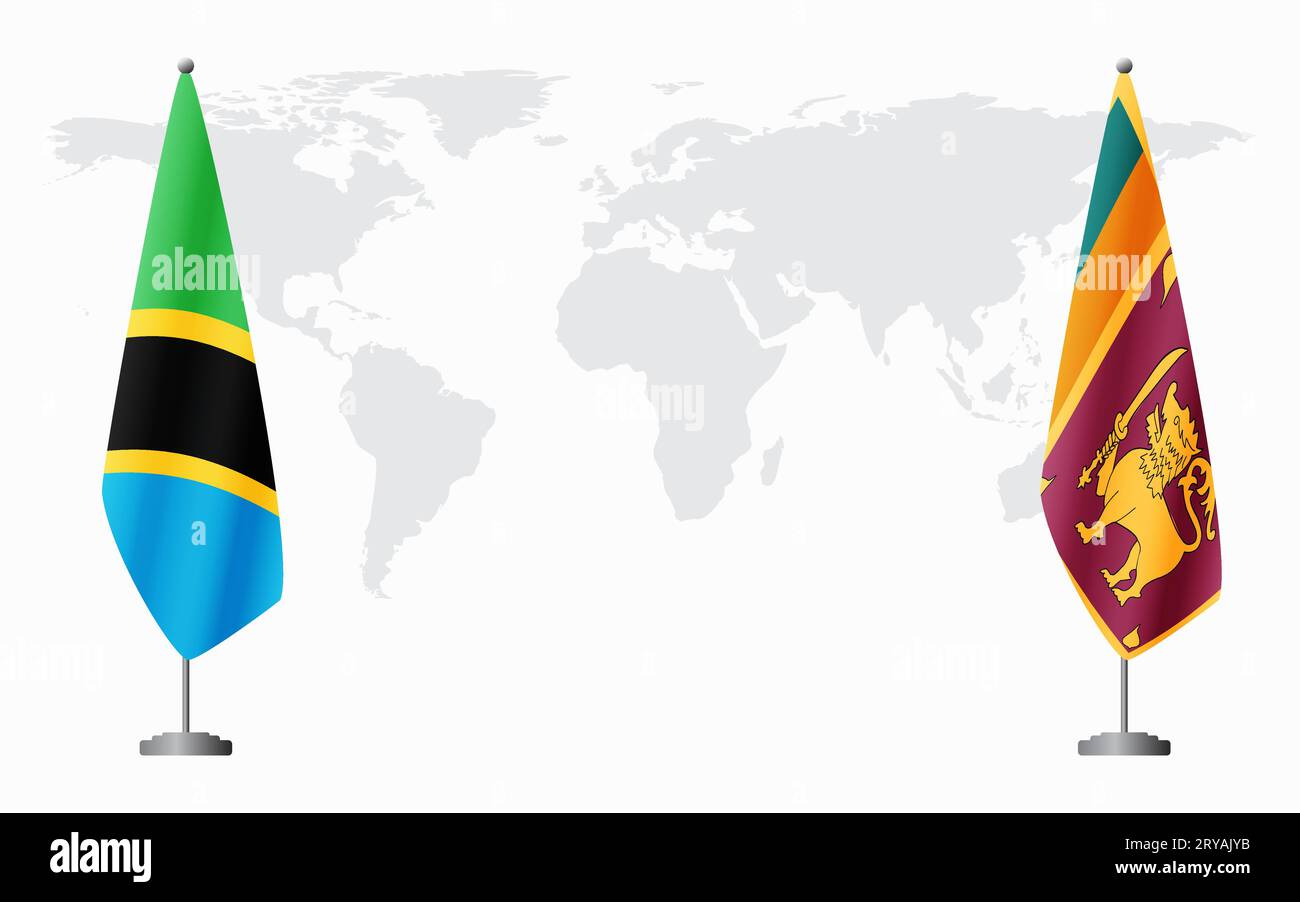 Tansania und Sri Lanka Flaggen für offizielles Treffen vor dem Hintergrund der Weltkarte. Stock Vektor