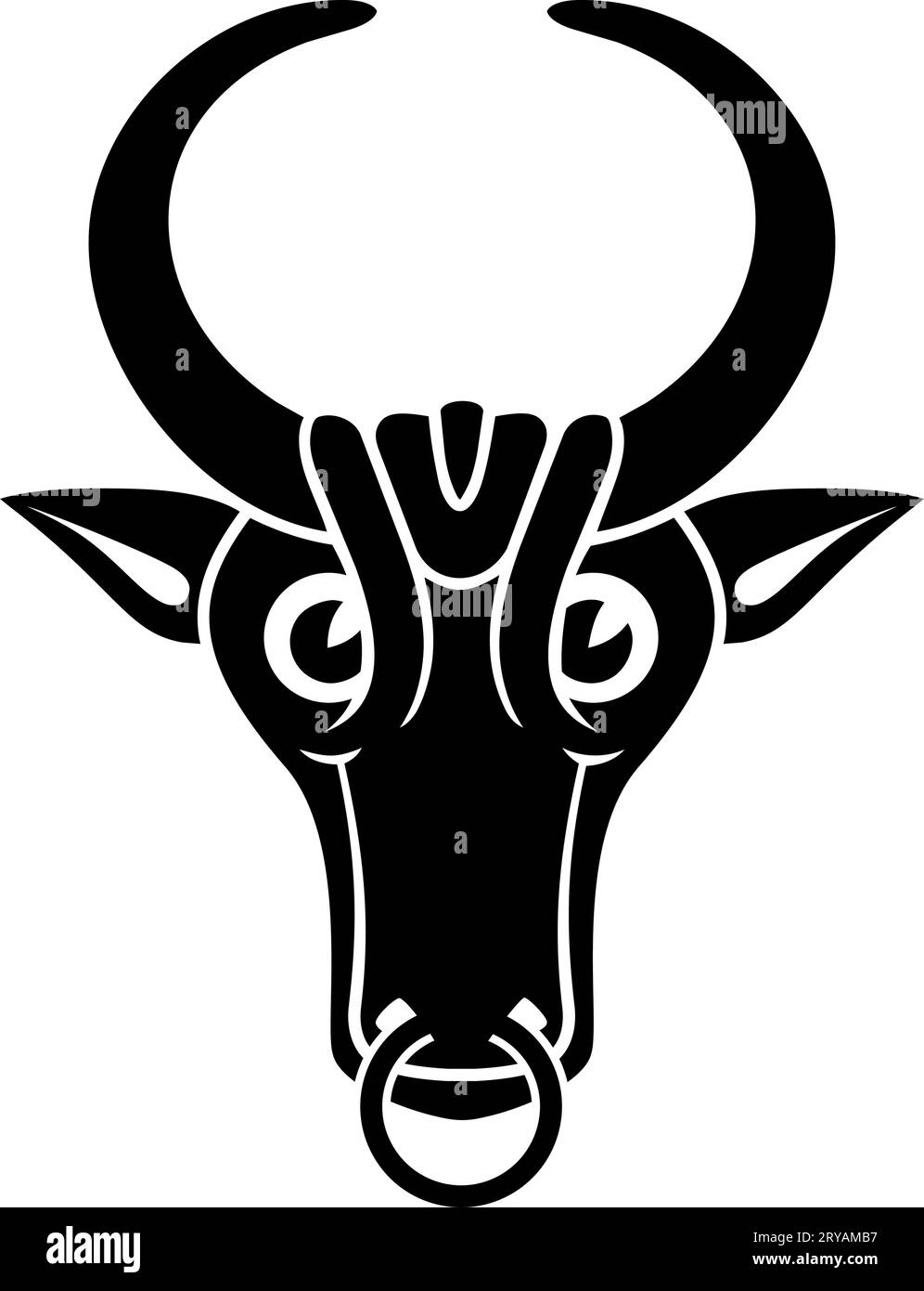 Head of Bull, Bison, Buffalo. Volksmuster Silhouette. Vektorklipart isoliert auf weiß. Stock Vektor