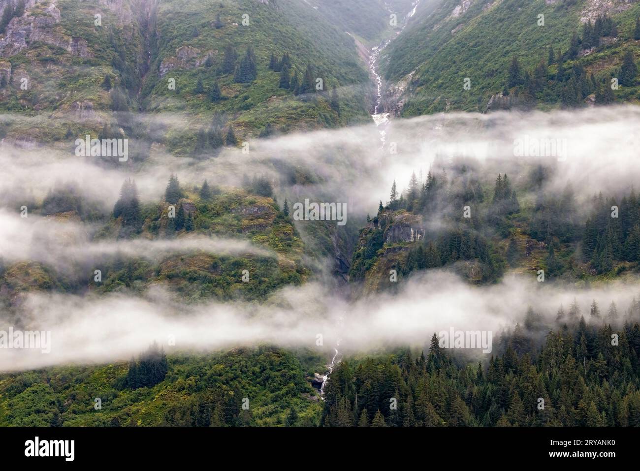 Dramatische Nebellandschaft im Tracy Arm Fjord in der Nähe von Juneau, Alaska, USA Stockfoto