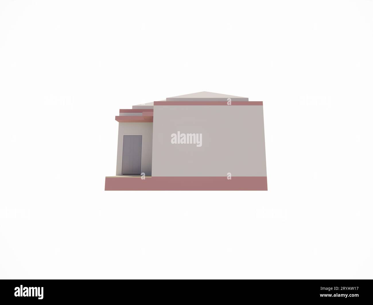 3D-Architekturmodell des Äußeren eines minimalistischen weiß-braun-rosa Hauses Stockfoto