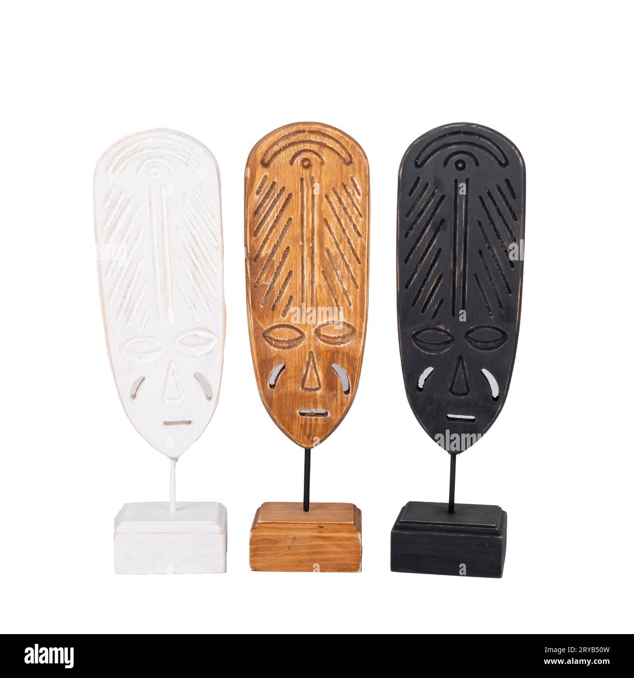 Luxus Wohnaccessoire Tribal Masken isoliert auf weiß Stockfoto