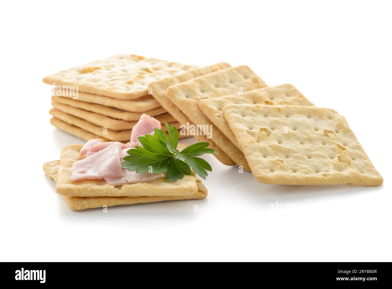Cracker mit Schinken Stockfoto