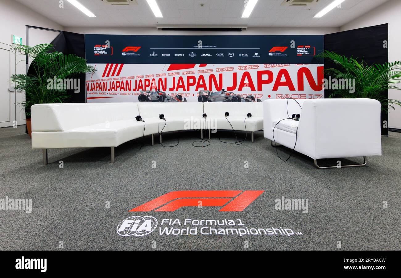 Suzuka Grand Prix Circuit, 30. September 2023: Der Medien-Interview-Raum während des Japan Formel 1 Grand Prix 2023. Stockfoto