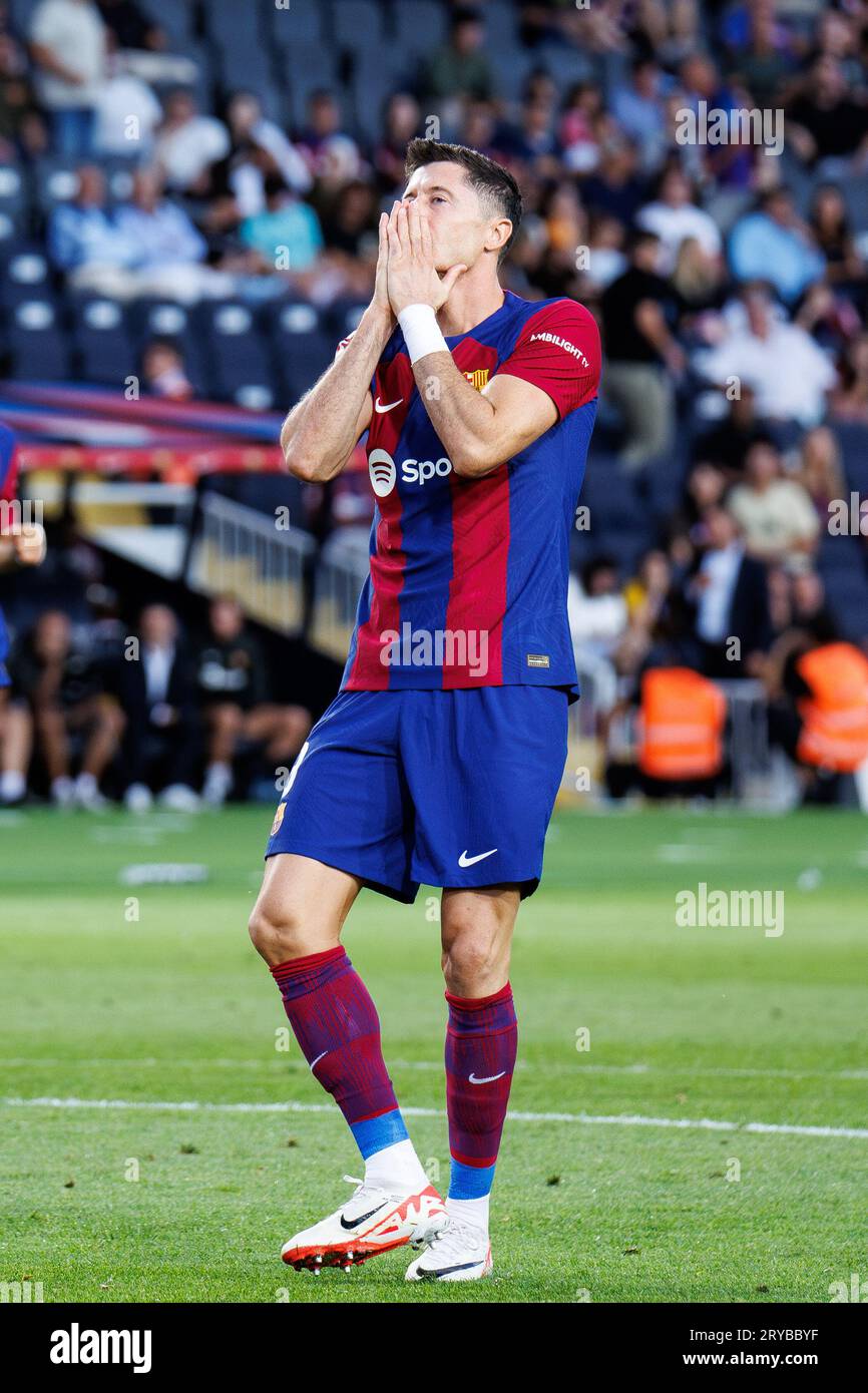 Barcelona, Spanien. September 2023. Robert Lewandowski in Aktion beim LaLiga EA Sports Spiel zwischen FC Barcelona und RC Celta de Vigo bei der ESTA Stockfoto