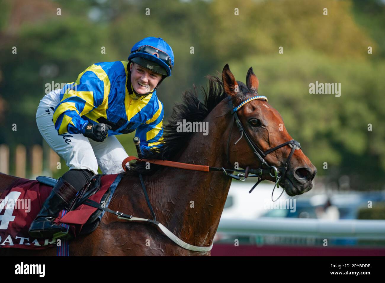 Hippodrome de ParisLongchamp, Paris, Frankreich; Hollie Doyle und Trueshan gewinnen 2023 den Katar Prix du Cadran (Gruppe 1) für Trainer Alan King und Inhaber der Singula Partnership. Credit JTW Equine Images / Alamy Live News Stockfoto