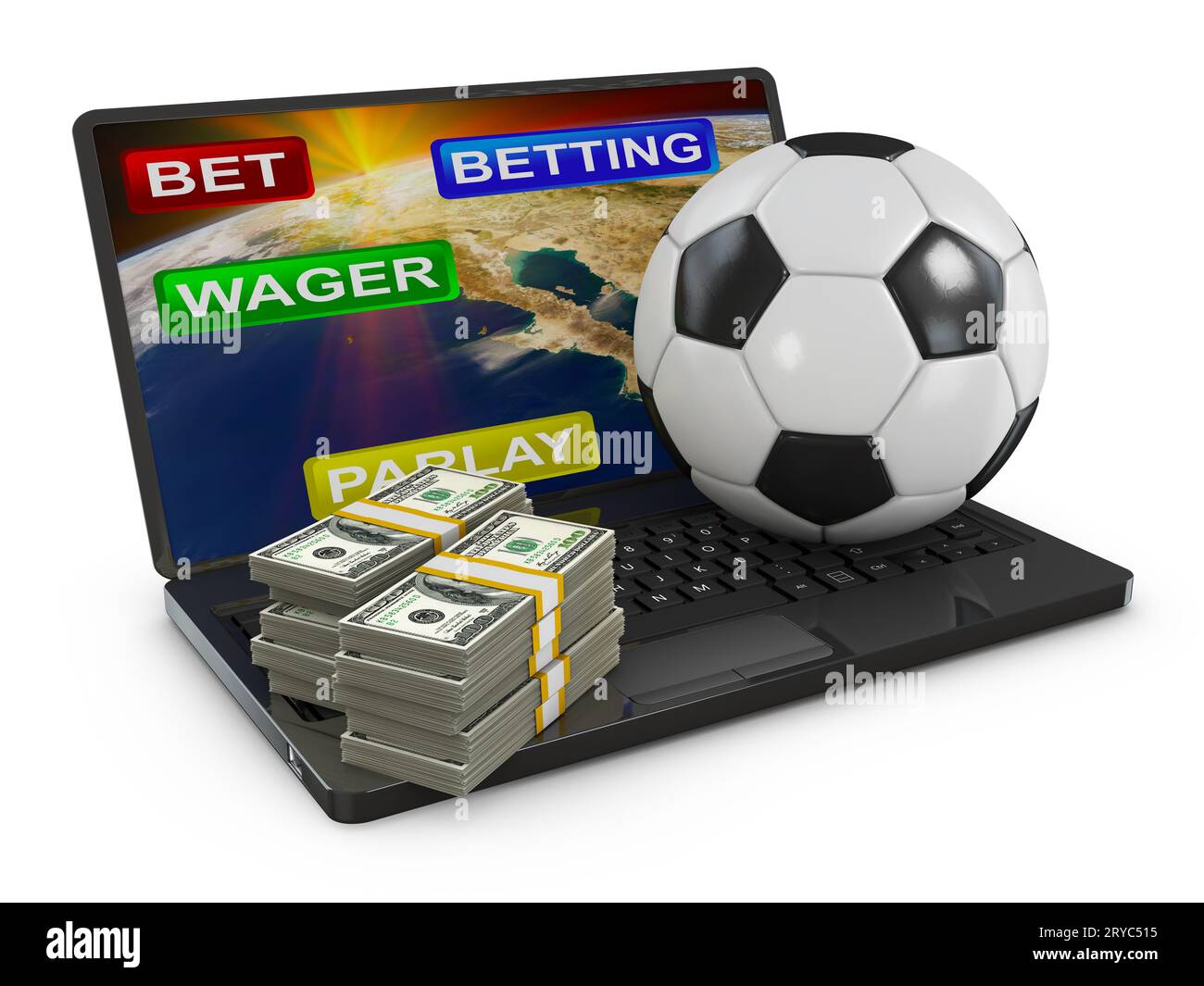 Fußball auf einem Laptop Stockfoto