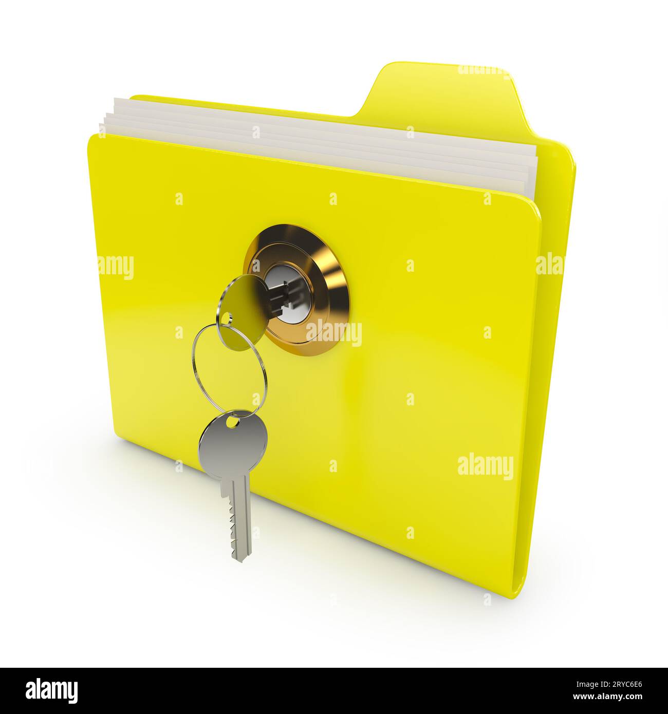 Gelber Ordner mit Schlüssel Stockfoto
