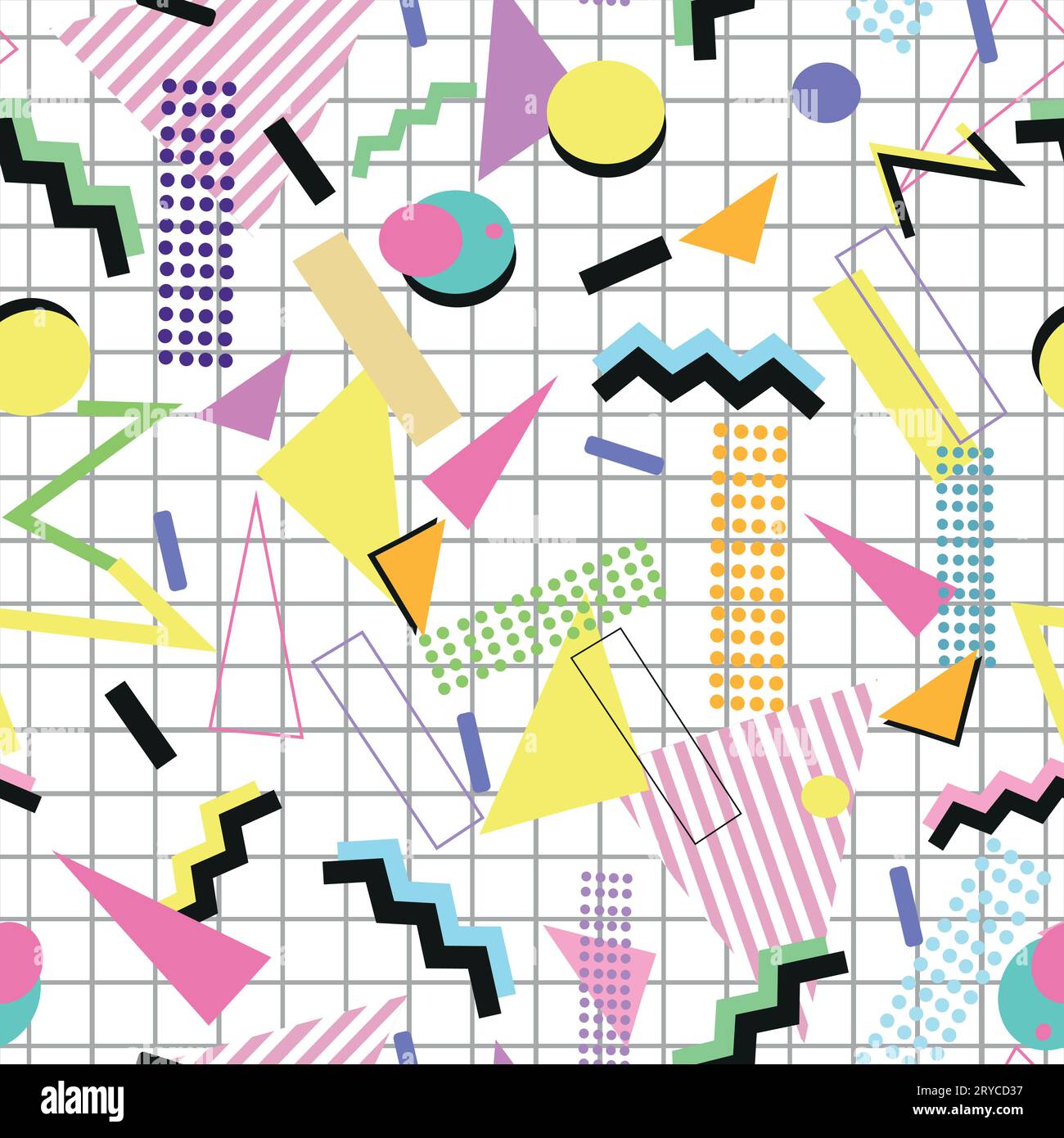 Hintergrund und Raster der 90er Jahre zeigen ein nahtloses Muster in Schwarzweiß mit minimalem skandinavischem Design Stock Vektor