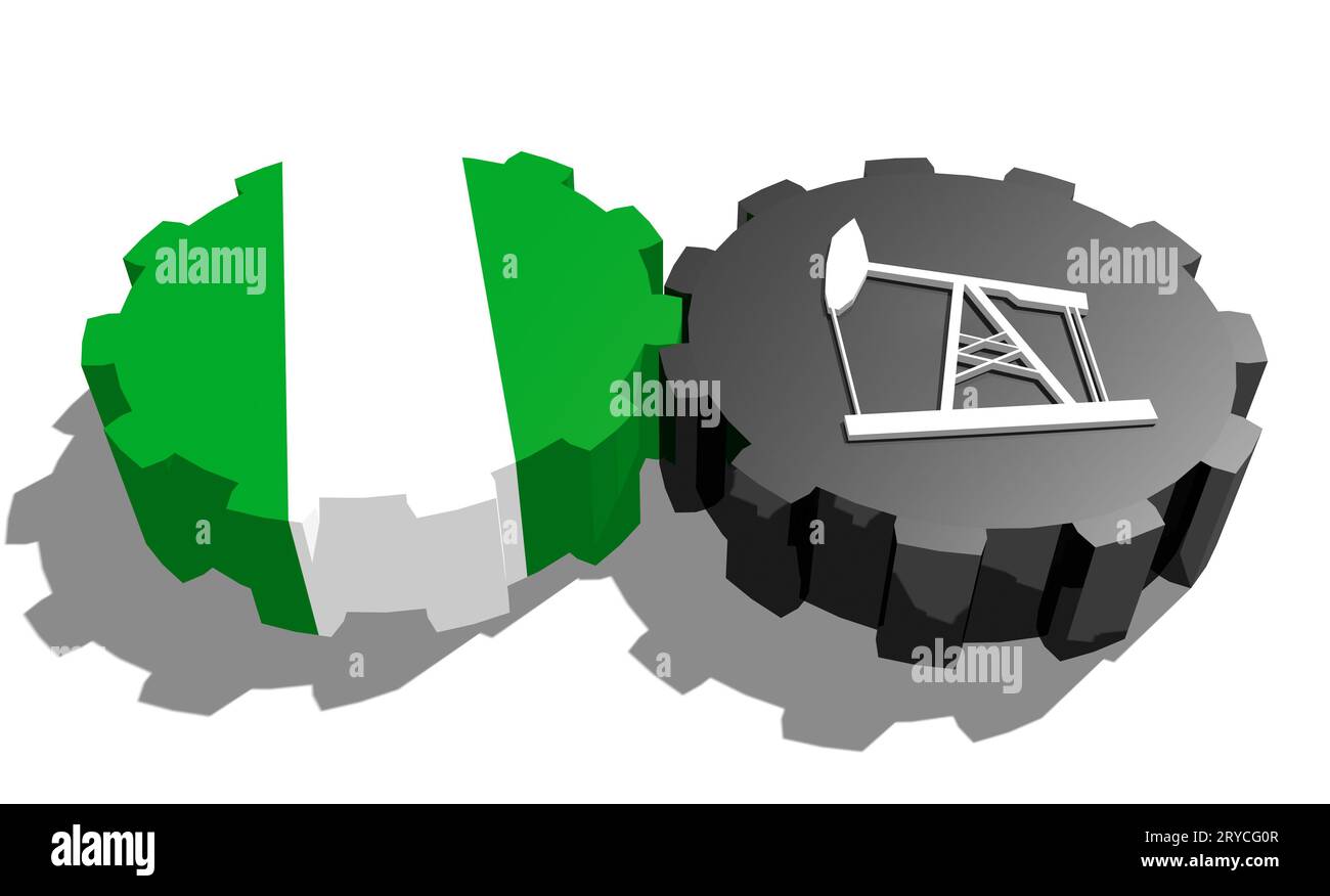 Zahnrad mit Ölpumpe, strukturiert von der Flagge Nigerias Stockfoto