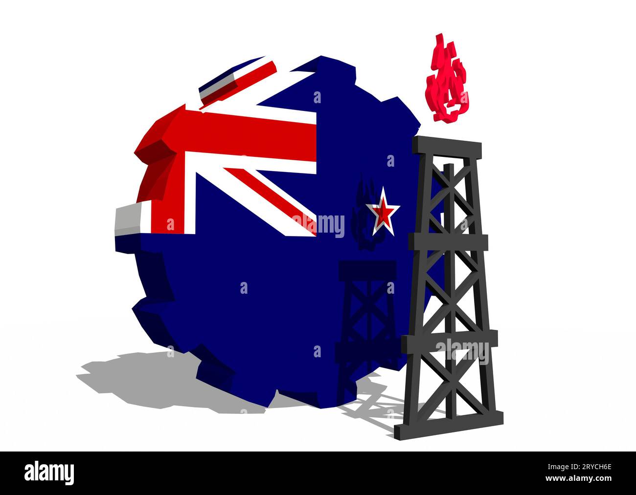 Ausrüstung mit Gasfahrzeug-Symbol, texturiert von der neuseeländischen Flagge Stockfoto
