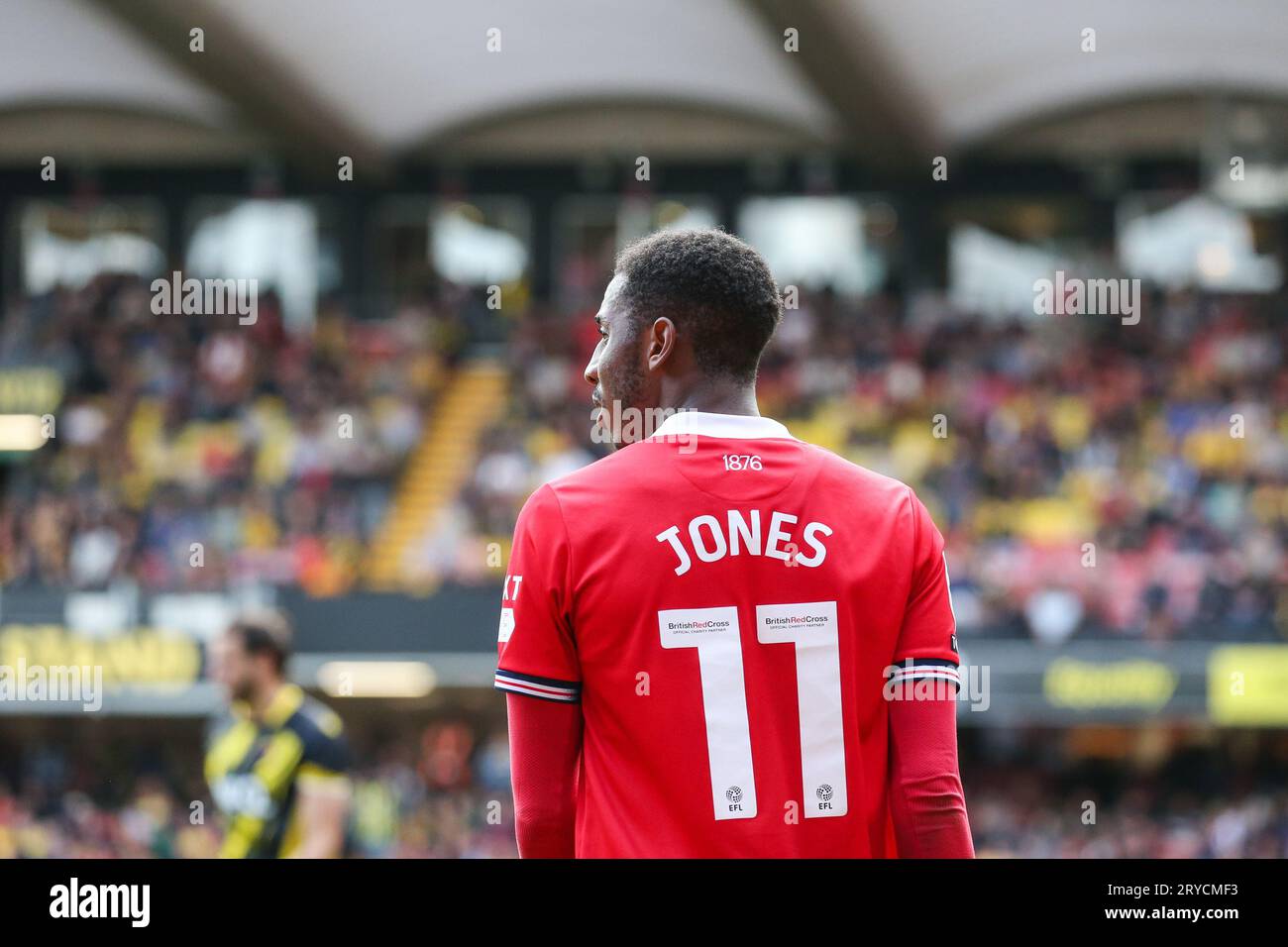 Watford, Großbritannien. September 2023 30. Isaiah Jones #11 von Middlesbrough während des Sky Bet Championship Matches Watford vs Middlesbrough in Vicarage Road, Watford, Großbritannien, 30. September 2023 (Foto: Arron Gent/News Images) in Watford, Großbritannien am 30. September 2023. (Foto: Arron Gent/News Images/SIPA USA) Credit: SIPA USA/Alamy Live News Stockfoto