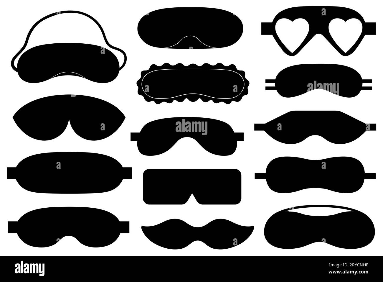Set verschiedener Augen-Schlafmasken isoliert auf weiß Stockfoto