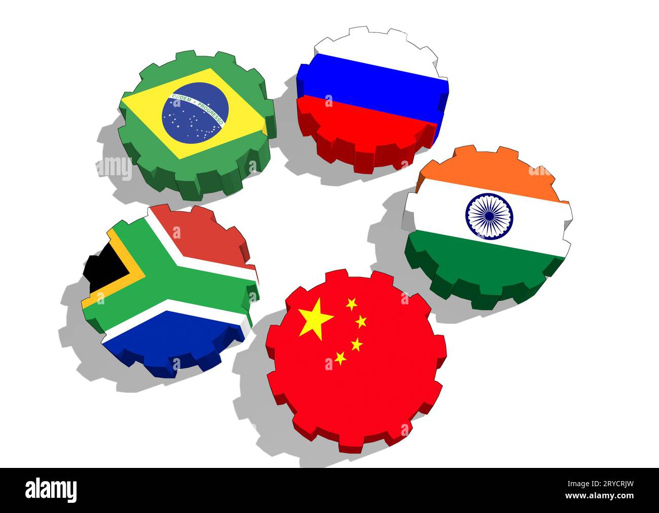 Nationalflaggen der BRICS-Mitglieder Stockfoto