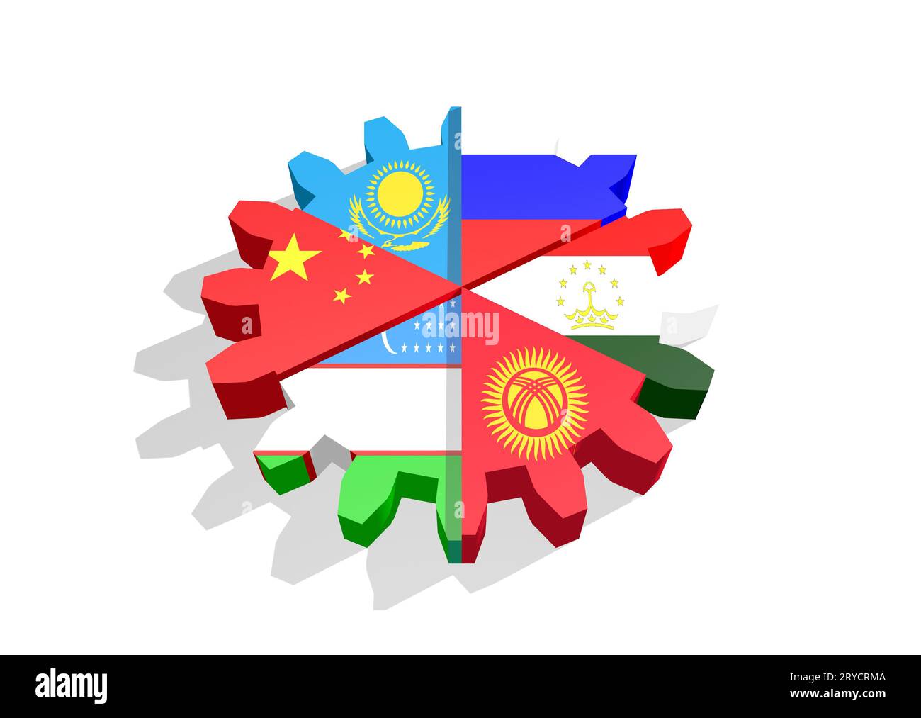 Shanghai Cooperation Organisation Mitglieder Nationalflaggen auf Getriebe Stockfoto