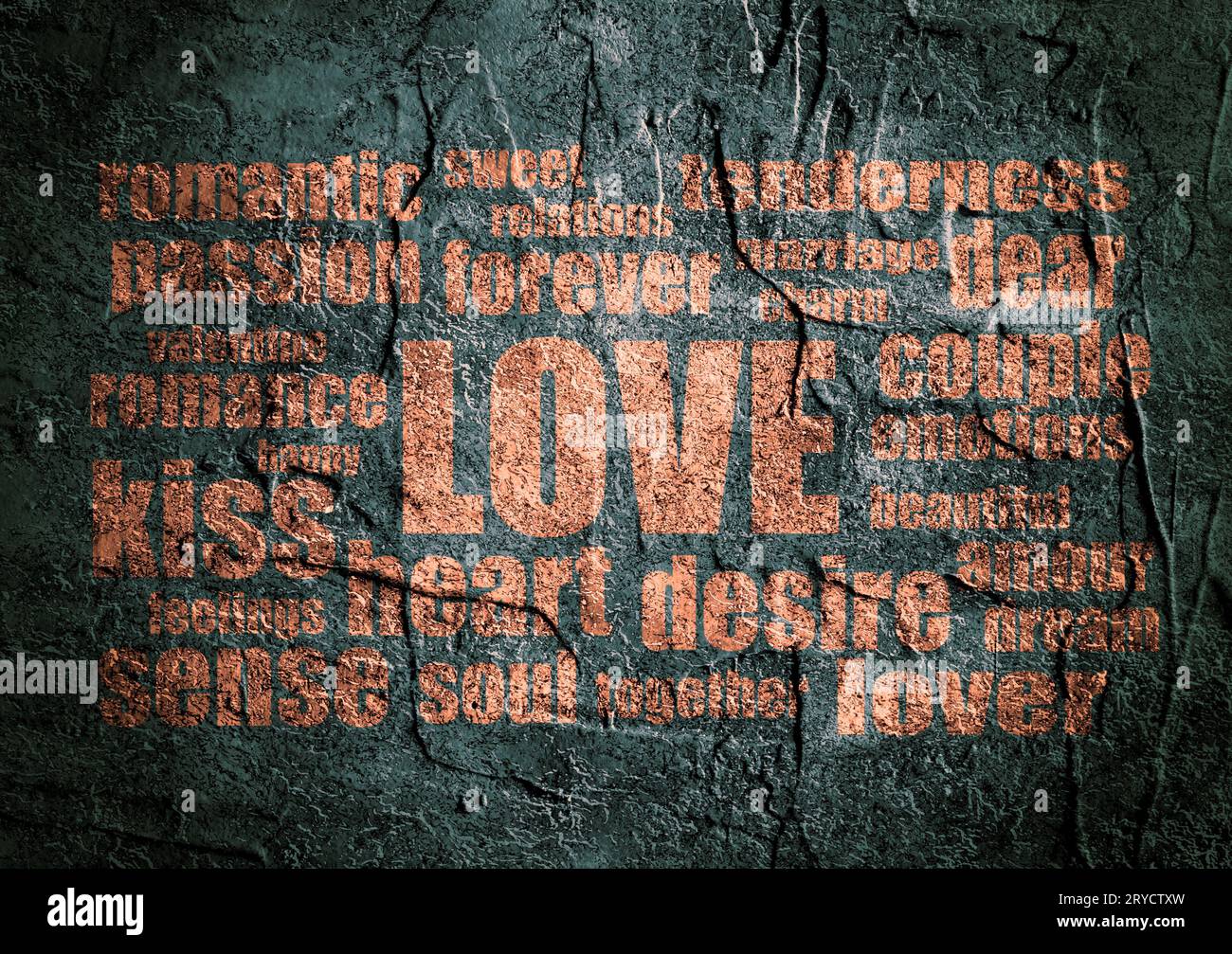 Love Words Wolke auf Grunge Betonhintergrund Stockfoto