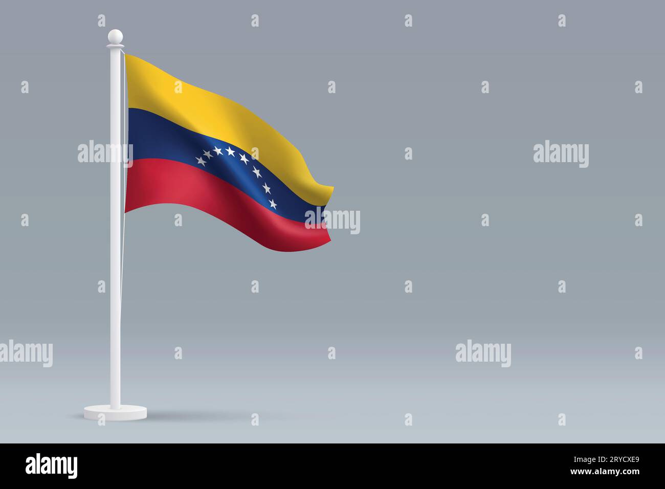 3D realistische nationale venezolanische Flagge isoliert auf grauem Hintergrund mit Copyspace Stock Vektor