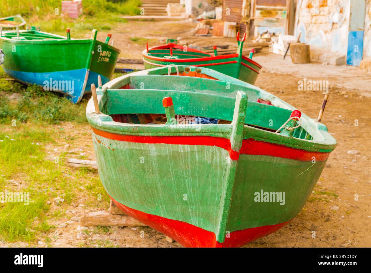 Grüne Ruderboote Stockfoto