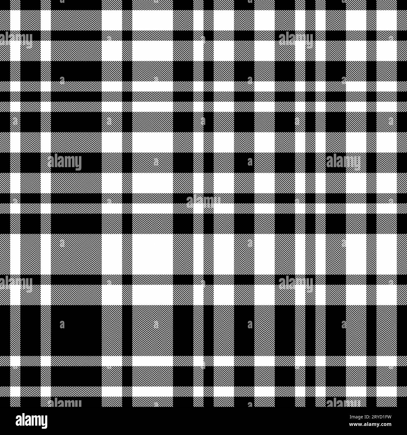 Texturierter Stoffhintergrund mit kariertem Schottenkaromuster und nahtlosem Vektormuster in Schwarz und weiß. Stock Vektor