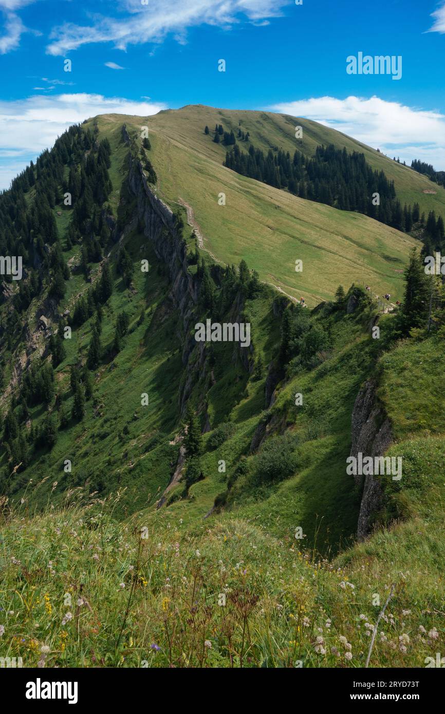 Wandern auf der Nagelfluhkette in den deutschen alpen Stockfoto