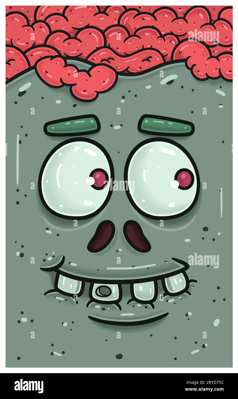 Hoffnungsvoller Ausdruck des Zombie-Gesichts-Charakters Cartoon. Tapeten-, Cover-, Etiketten- und Verpackungsdesign. Vektorillustration Stock Vektor