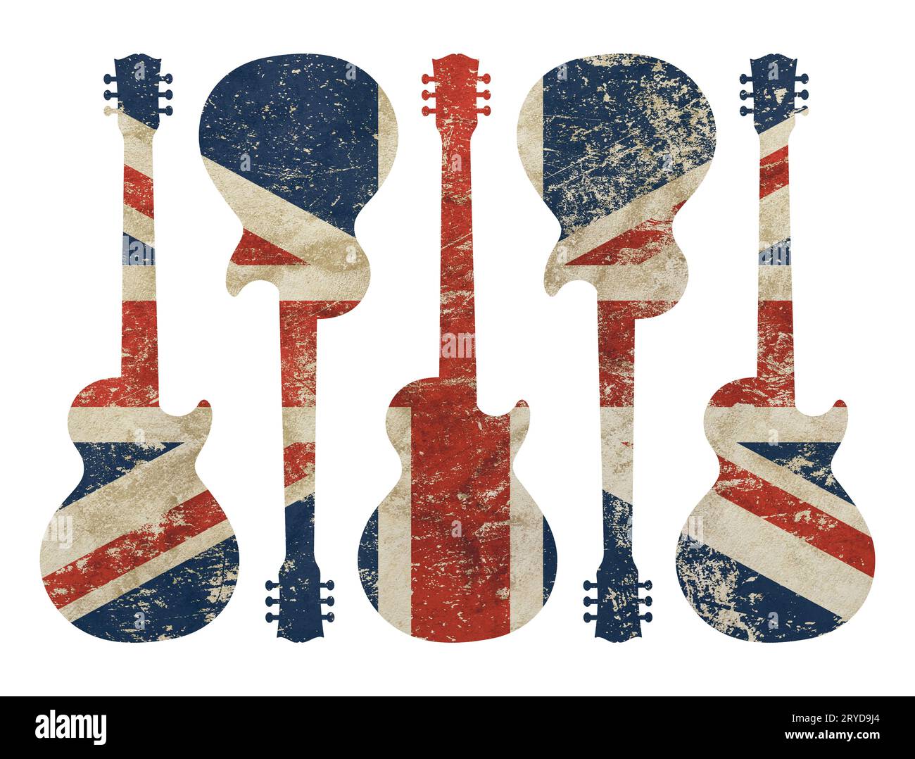 Gitarre geformt Grunge vintage UK Großbritannien Flagge Stockfoto