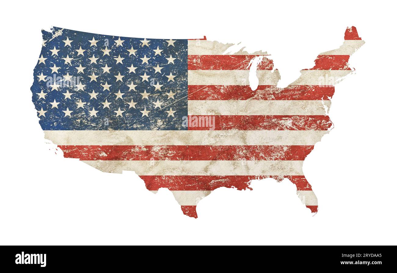 Usa Landkarte geformte grunge Vintage verblassten amerikanischen Flagge Stockfoto