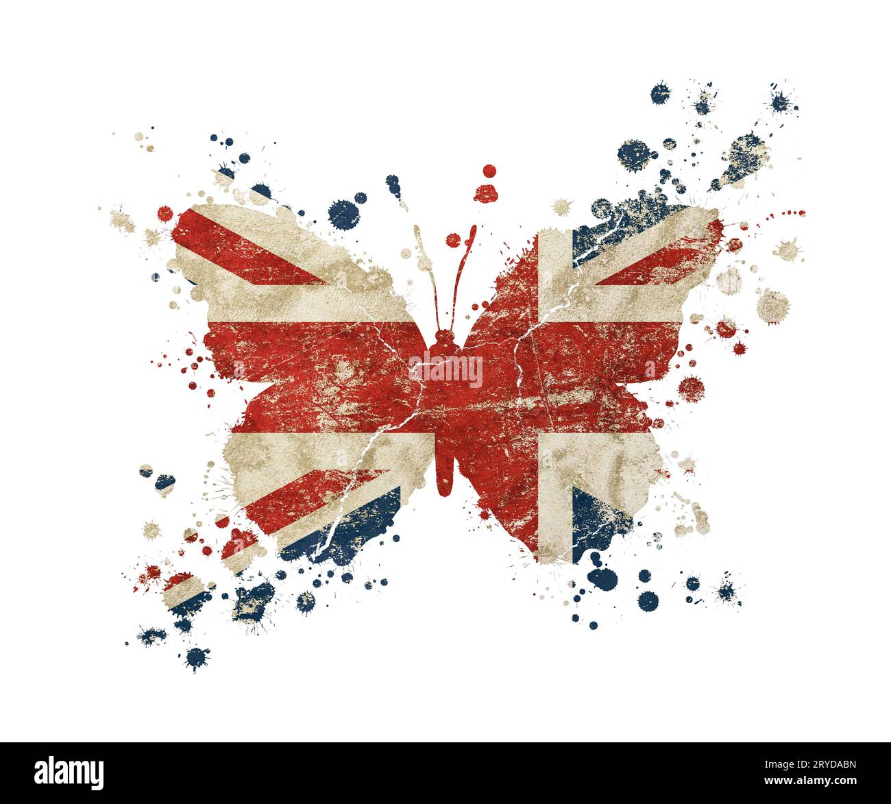 Schmetterling alten grunge UK Großbritannien Flagge geformt Stockfoto