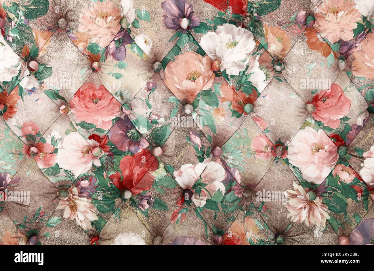 Multicolor capitone Hintergrund mit floralem Muster Stockfoto