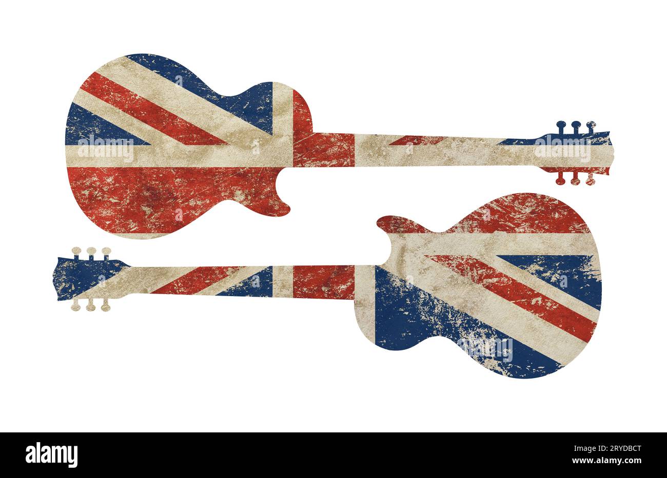 Gitarre geformt Grunge vintage UK Großbritannien Flagge Stockfoto