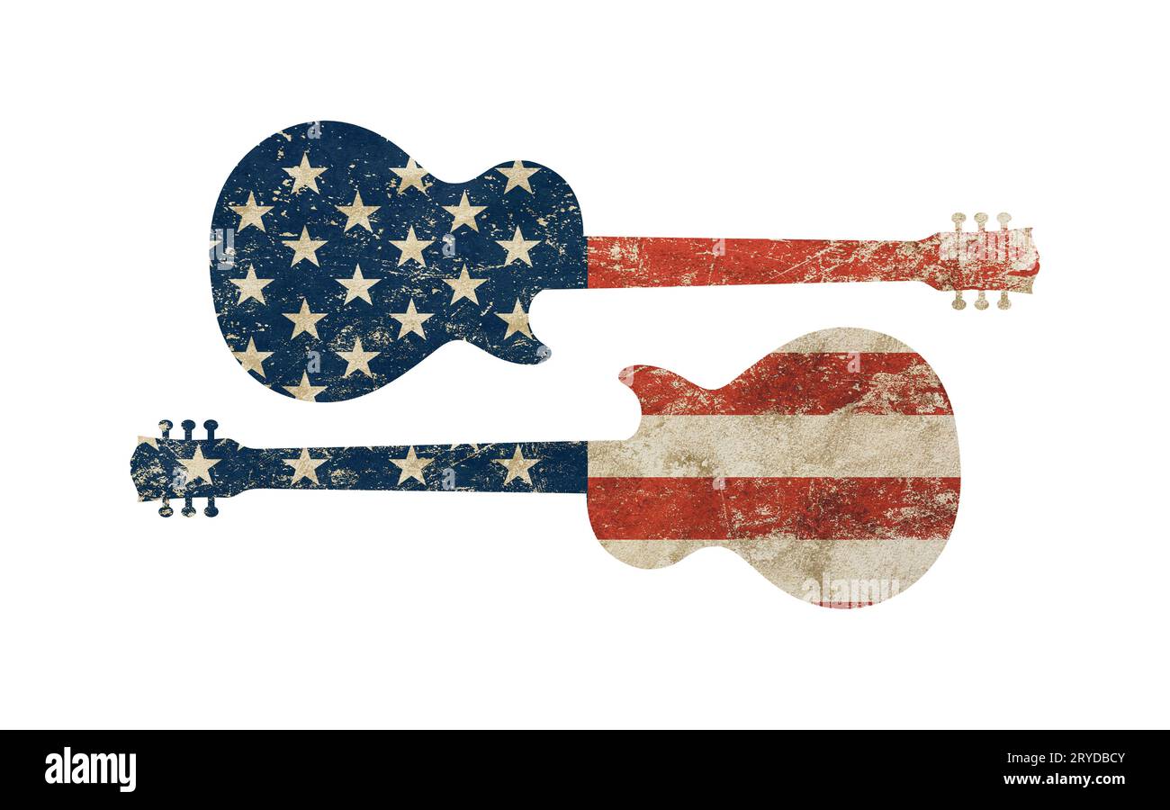 Gitarre geformt alten Grunge vintage American US Flag Stockfoto