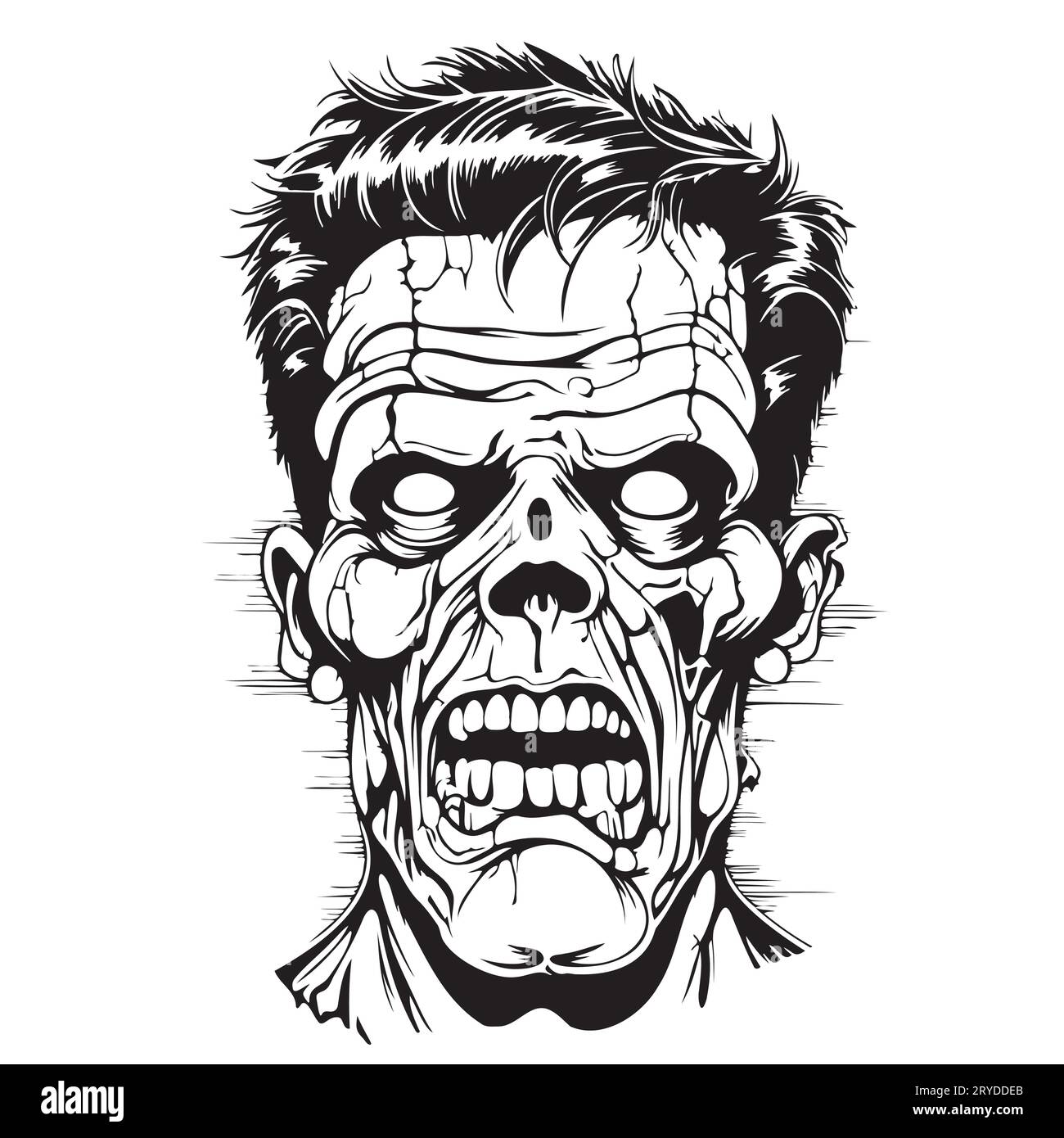 Frankenstein-Kopfskizze von Hand gezeichneter Halloween-Vektor Stock Vektor