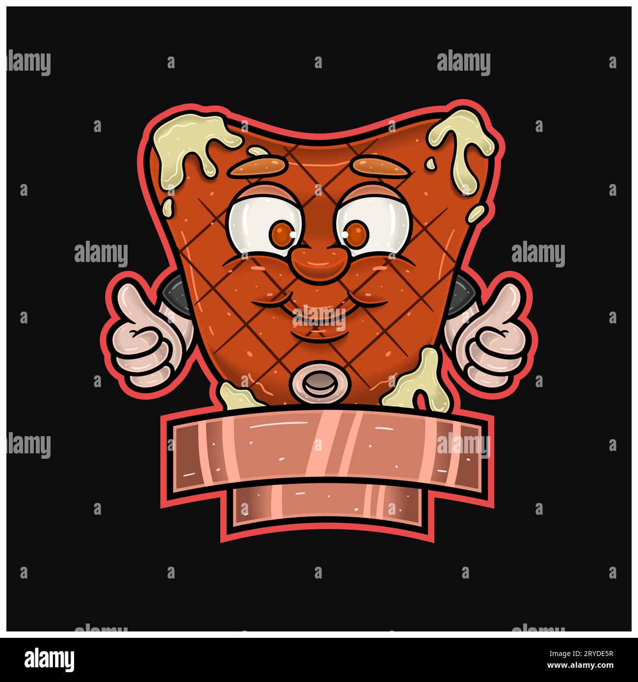 Maskottchen-Cartoon von Steak mit Happy Smile-Gesicht. Leeres Zeichen und frei bearbeitbar. Vektorgrafiken Stock Vektor
