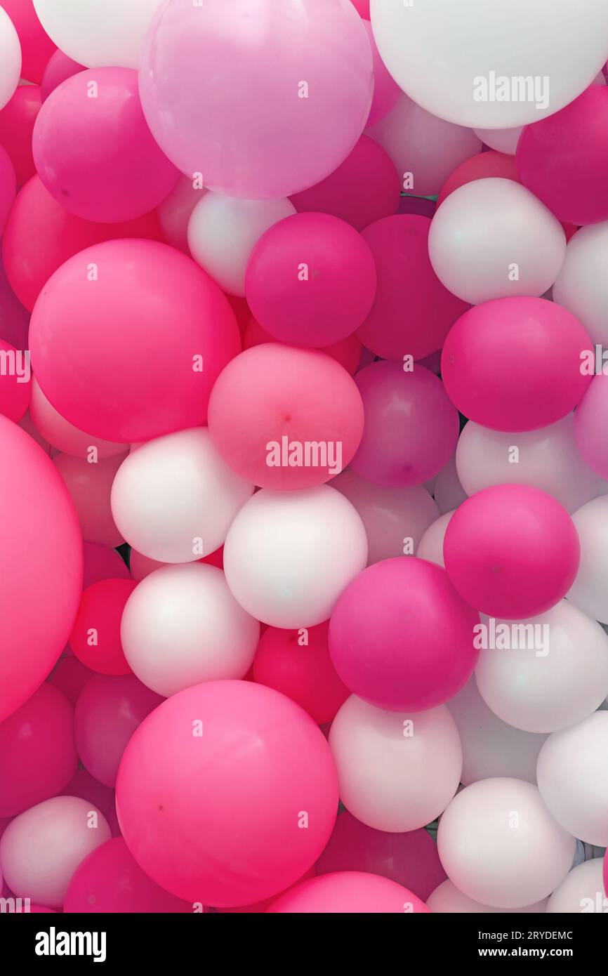 Hintergrund von rosa und weißen Luftballons aus nächster Nähe Stockfoto