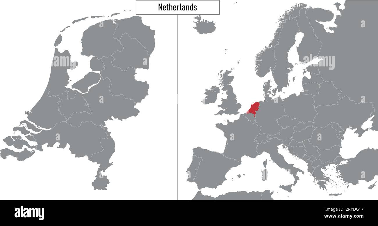 Karte der Niederlande und Lage auf der Europakarte. Vektorillustration Stock Vektor