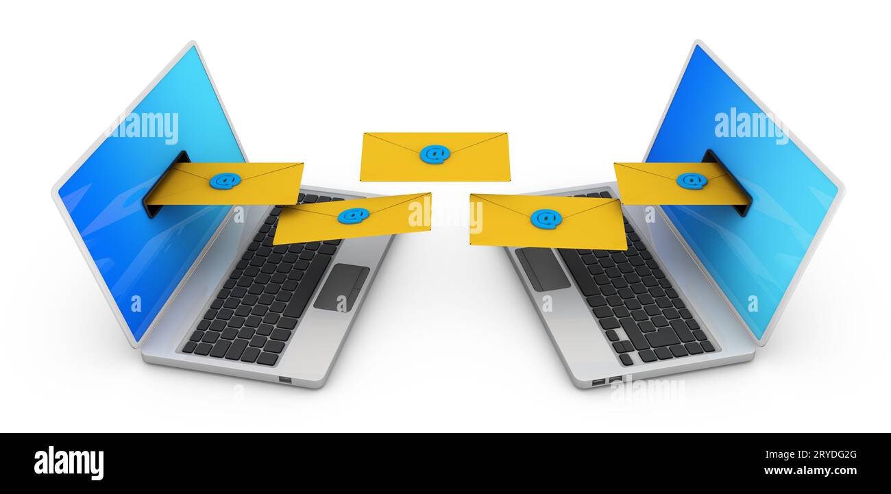 Zwei Laptops mit Umschlägen Stockfoto