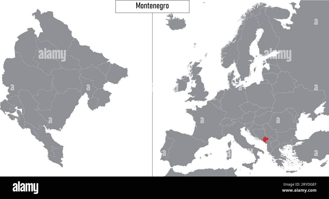 Karte von Montenegro und Lage auf der Europakarte. Vektorillustration Stock Vektor