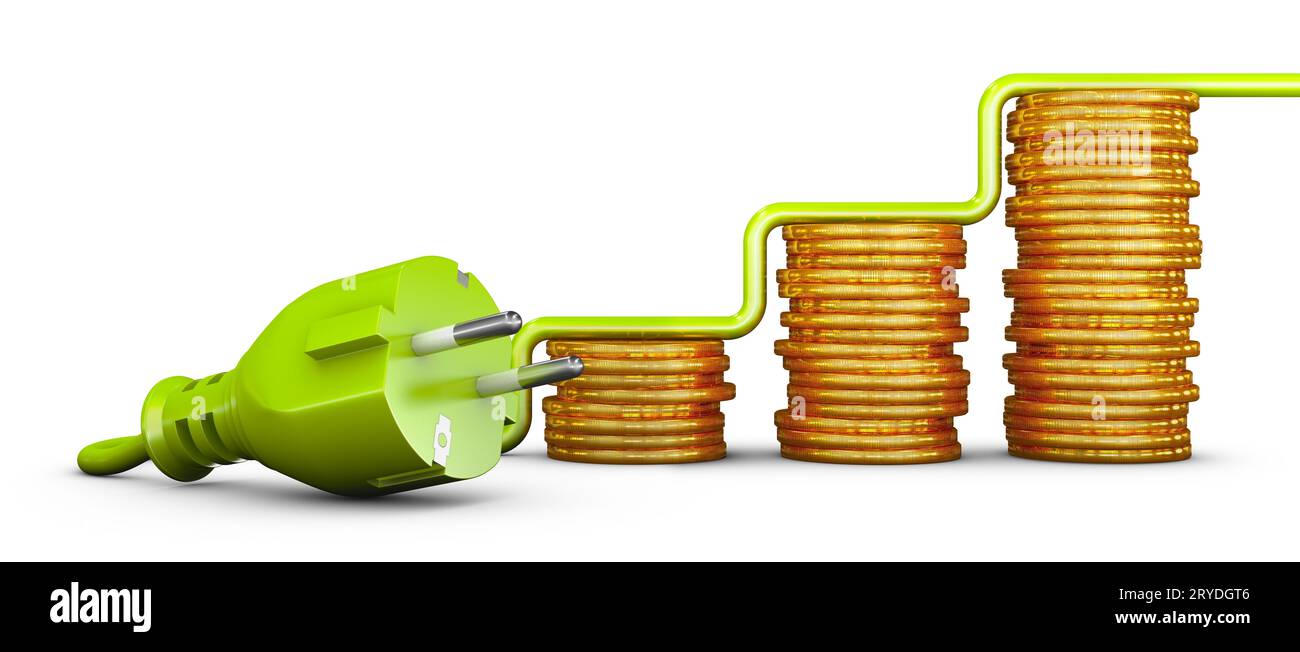 Europäischer Stecker und Münzen Stockfoto