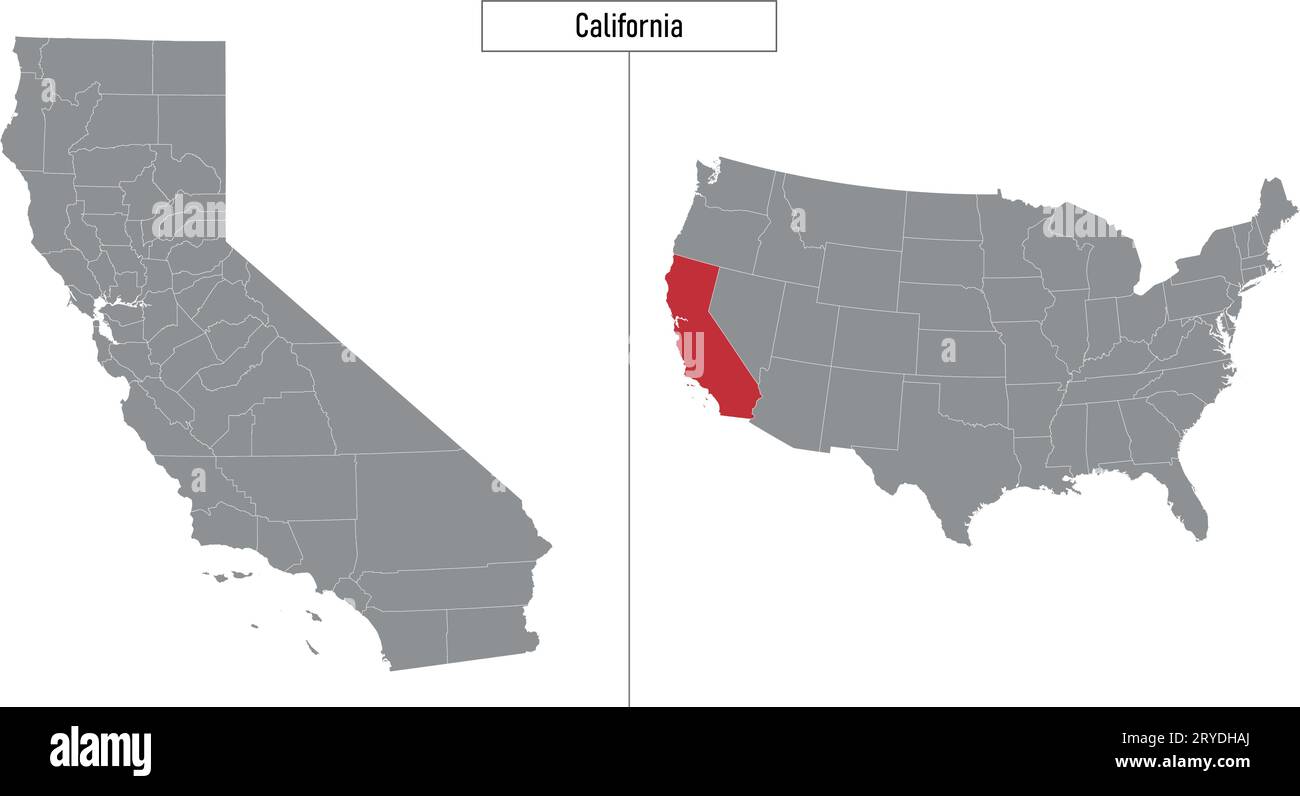 Einfache Karte des kalifornischen Bundesstaates USA und Lage auf der US-Karte Stock Vektor