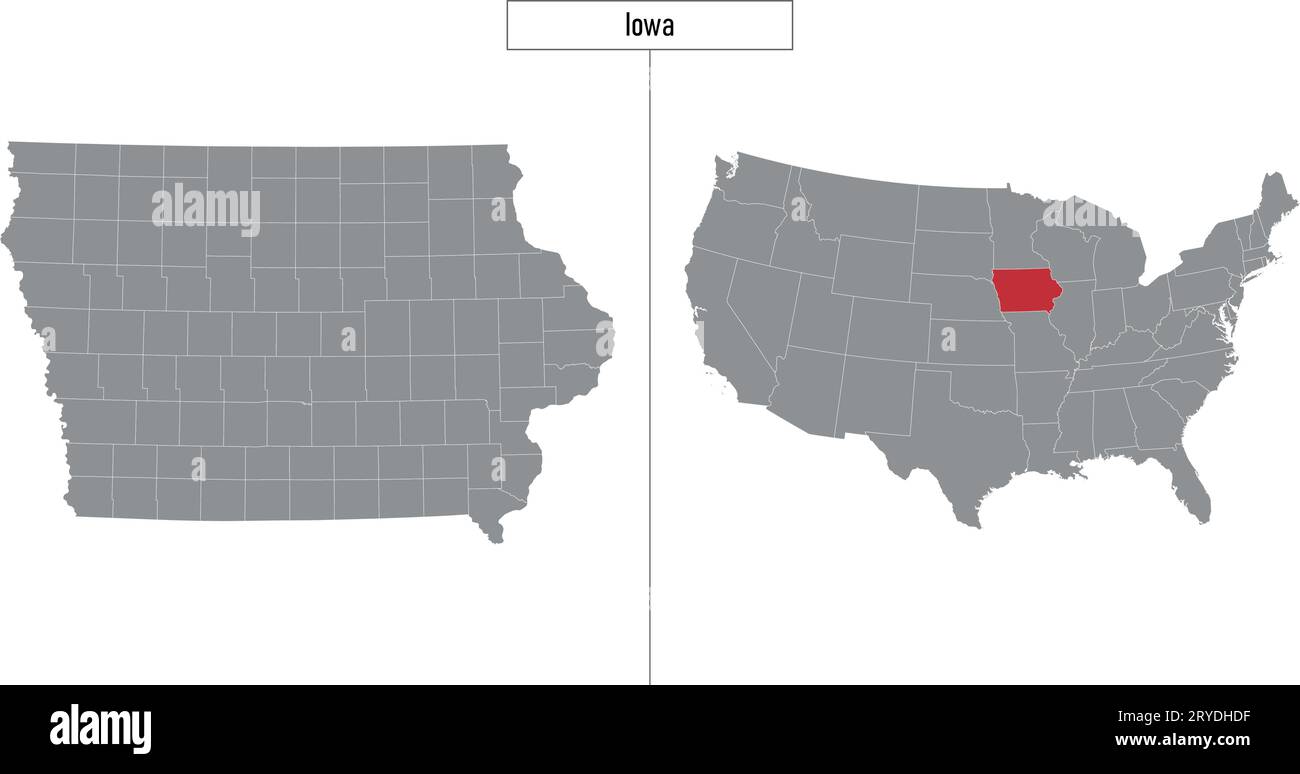 Einfache Karte von Iowa State of United States und Lage auf der Karte der USA Stock Vektor