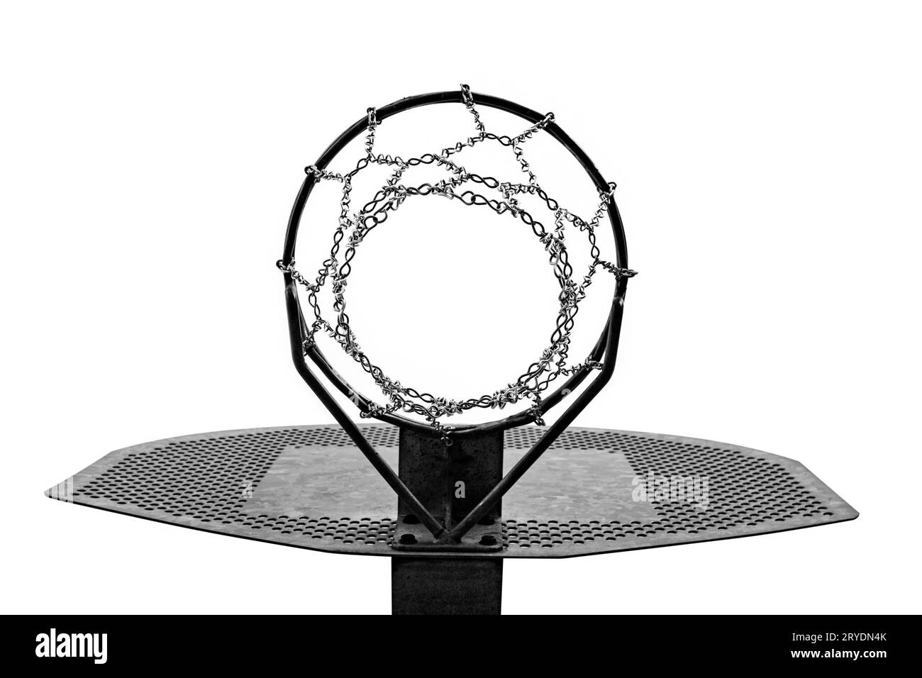 Metallische Basketballkorb auf weißem Hintergrund Stockfoto