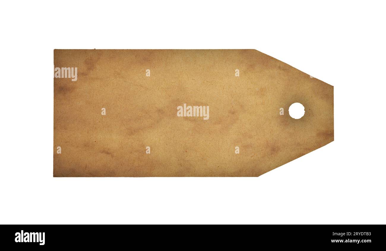 Ein braunes Papieretikett isoliert auf weiß Stockfoto